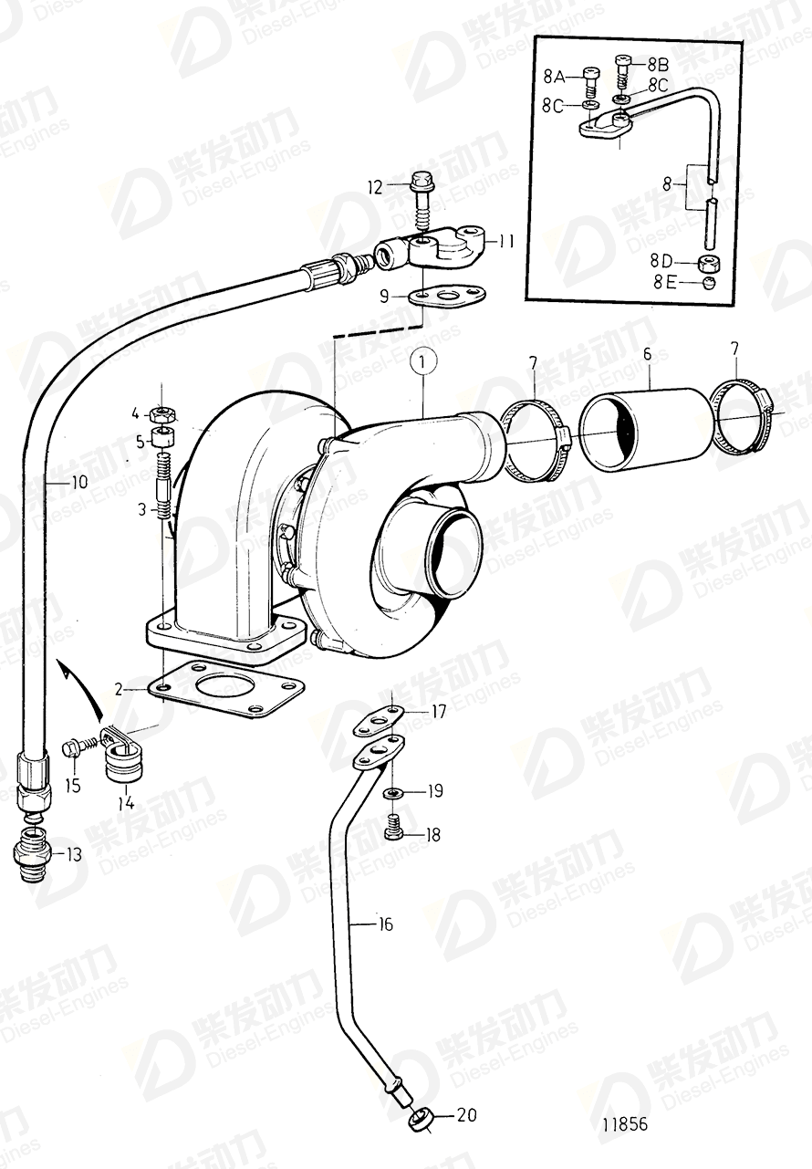 volvo penta Turbocharger, turbocharger 847855 Drawing volvo penta Turbocharger, turbocharger 847855 Drawing